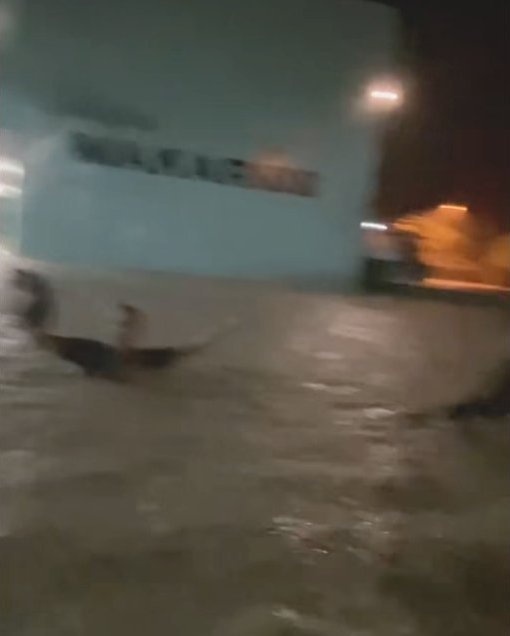 A Montellano street turned into a river at night during the April 12 flood.